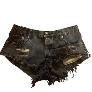 One teaspoon dark navy jean shorts bandits distressed low rise size 28